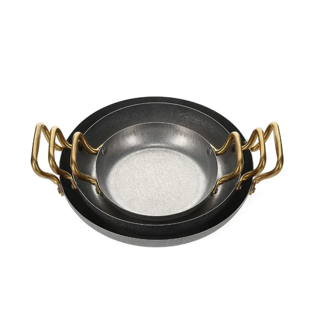  Plat à servir 18 x H 3,5 cm avec poignée dorée martelée argent antique 