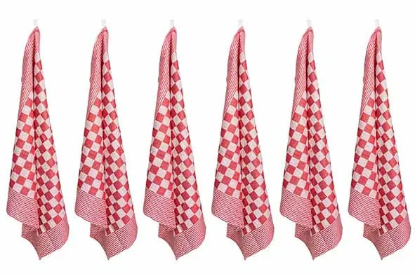 Set 6 torchons cuisine coton rouge 65cm