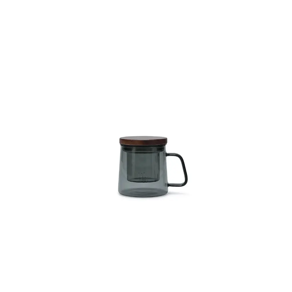 Tasse de 37 cl avec filtre en verre et couvercle gris Luma