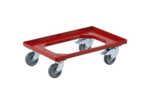 CHARIOT DE TRANSPORT 60X40CM 2 ROUES SOLIDES 2 PIVOTANTES AVEC FREIN ROUGE