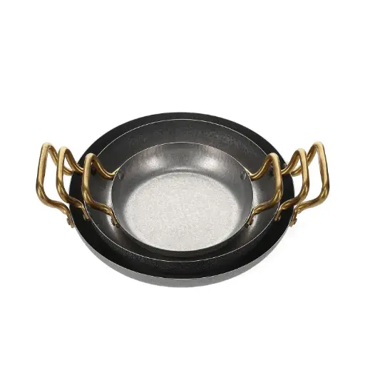 [791482]  Plat à servir 28xH5cm avec poignée dorée martelée argent antique  