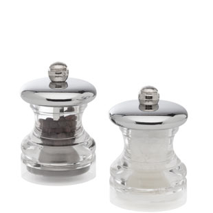 [140843] PO3 clear chrome moulin à poivre+à sel 6.5 cm